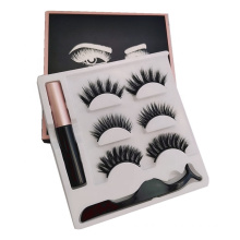 Hot selling OEM  High quality 3 pairs Magnetic Thick eyelash with tweezer and eyeliner